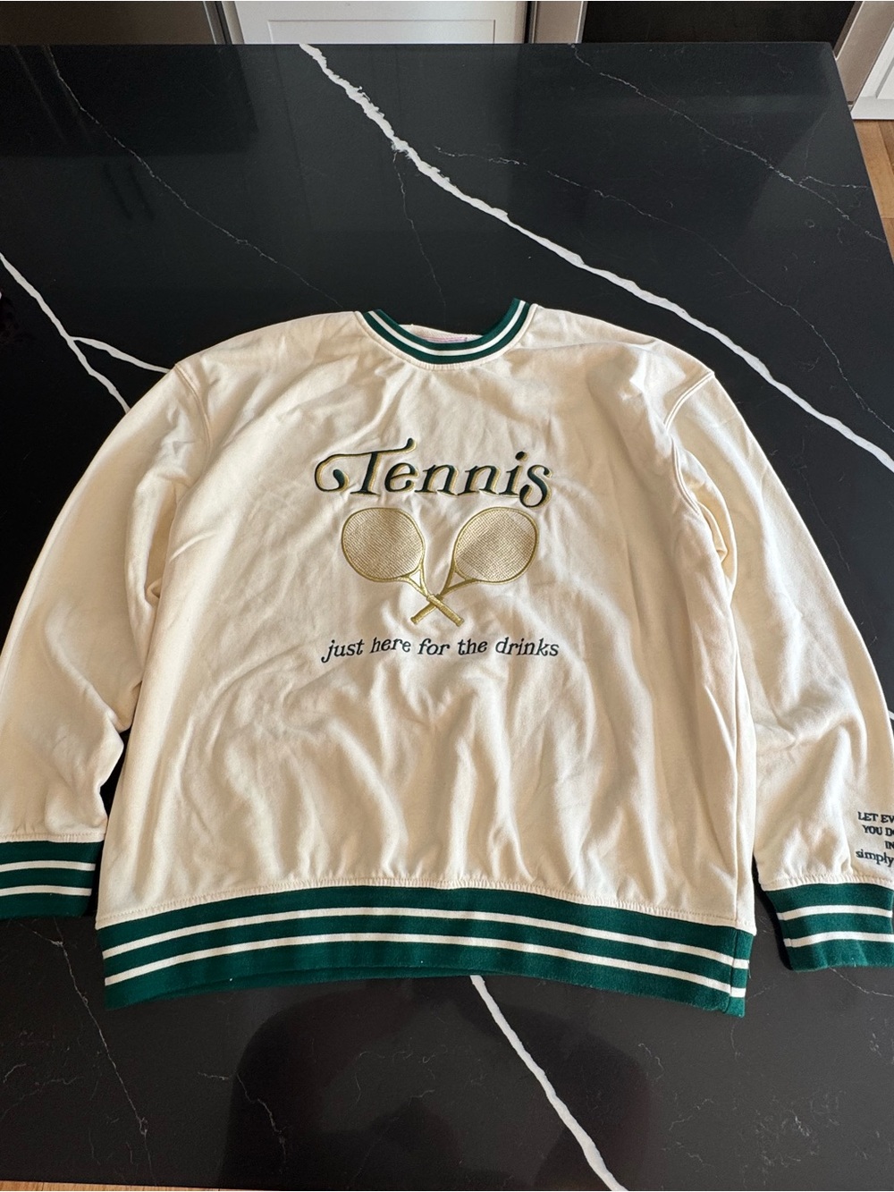 Simply Southern Cream Sweatshirt with Green Trim and Tennis Graphic